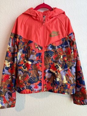 Nike Kids Coral and Multicolor Floral Rain Jacket